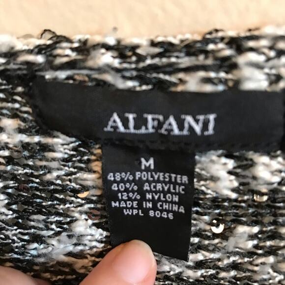 Alfani M black silver sequin long sleeve blouse knitwear bohemian - Picture 4 of 7